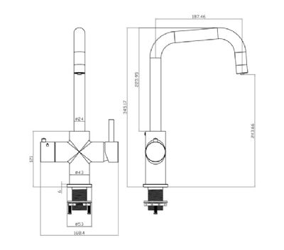 EVO AVISTA/320 SERIES 3 IN 1 COPPER BOILING WATER MONO DUAL LEVER 'D' SHAPED KITCHEN SINK MIXER TAP, SWIVEL SPOUT with PUSH BUTTON TANK, BWT323CU EVO AVISTA/320 SERIES 3 IN 1 COPPER BOILING WATER MONO DUAL LEVER 'D' SHAPED KITCHEN SINK MIXER TAP, SWIVEL SPOUT with PUSH BUTTON TANK, BWT323CU